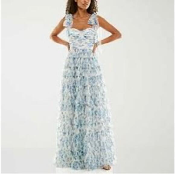 B Smart Maxi Dress Juniors 7 Blue Bonnet Fairy Cinderella Ball Gown Prom Wedding - Picture 1 of 9